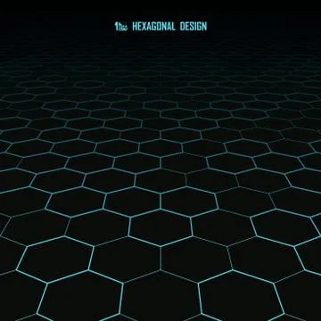 Abstract blue hexagonal pattern design on black template background. Stock-Illustration