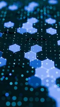 Abstract Blue Hexagonal Pattern with Glowing Dots and Geometric Design.. Illustrazione stock