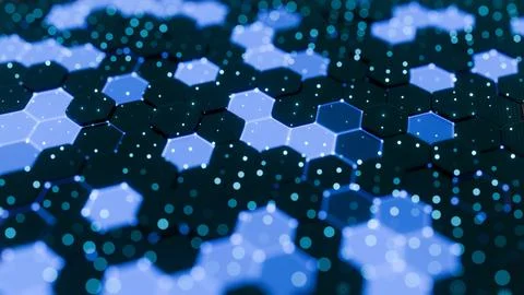 Abstract Blue Hexagonal Pattern with Glowing Dots and Geometric Design.. イラスト素材