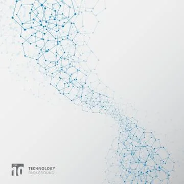 Abstract blue hexagons with nodes technology connection structure elements on Stockillustratie