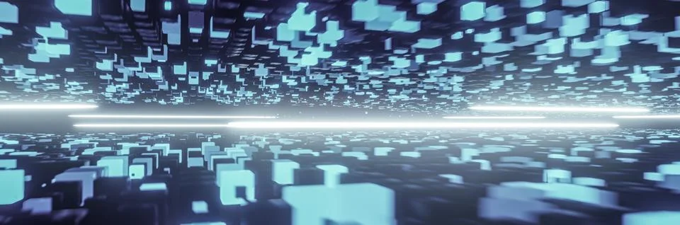 Abstract blue high tech background. Geometric background of 3d cubes. Abstrac Stock Illustration