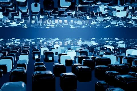 Abstract blue high tech background. Geometric background of 3d cubes. Abstrac Stock Illustration
