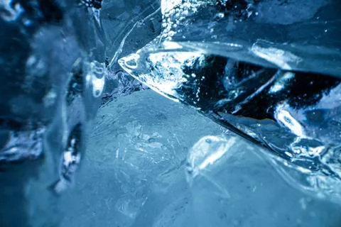 Abstract Blue Ice Texture with Air Bubbles Stock Photos