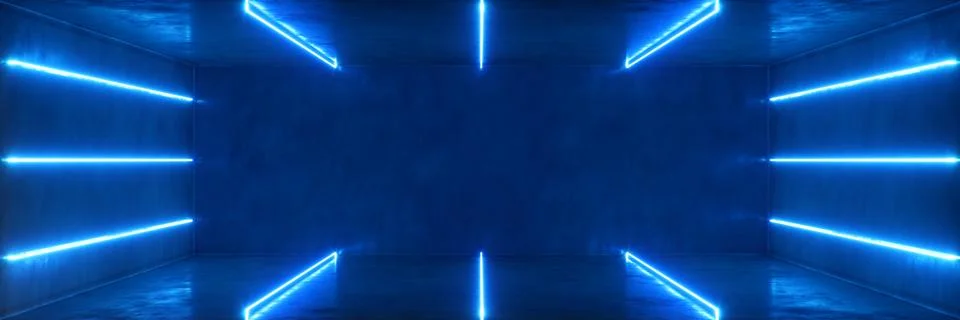Abstract blue interior or corridor with neon light. Fluorescent lamp. Futuristic Stock Illustration