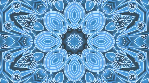 Abstract Blue Kaleidoscope Patterns. 4K Geometric Animation Background. Stock Footage 140744300