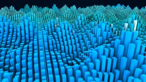 Abstract blue landscape of futuristic rectangles moving waves background Stock Footage 244173128