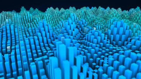 Abstract blue landscape of futuristic rectangles moving waves background Stock Illustration