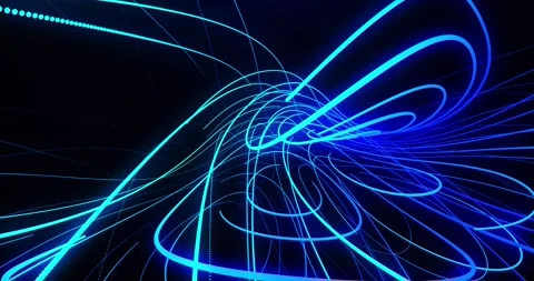 Abstract blue laser lines moving and glowing on a black background, neon rays Stock Footage 241786524
