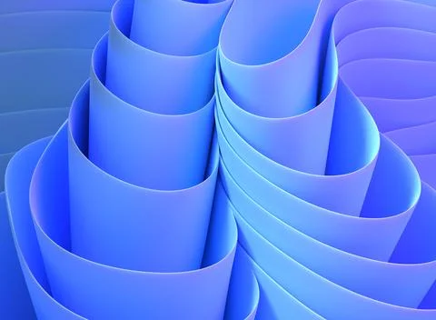 Abstract blue layered background with fabric wave ribbons or paper rolls 3d Illustrazione stock