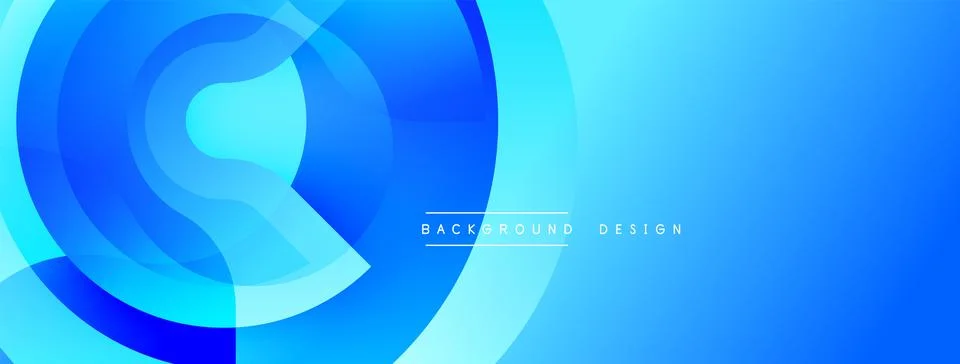 Abstract blue layers create dynamic composition. Overlapping circles form Ilustración de archivo