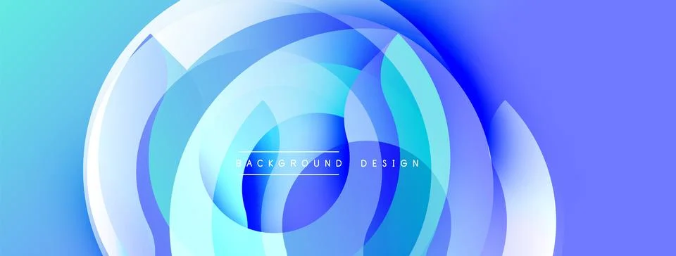 Abstract blue layers create dynamic circular pattern. Gradient shades suggest Illustrazione stock