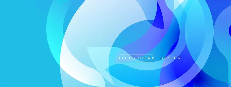 Abstract blue layers create dynamic composition. Overlapping circles suggest Ilustración de archivo