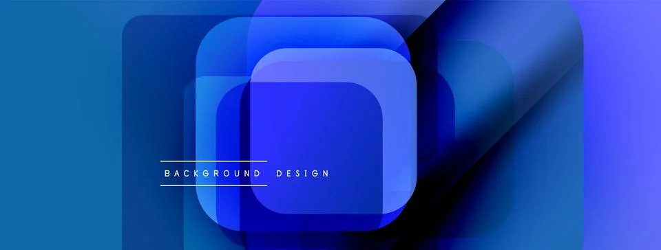 Abstract blue layers create dynamic background. Rounded rectangles overlap, Stock Illustration