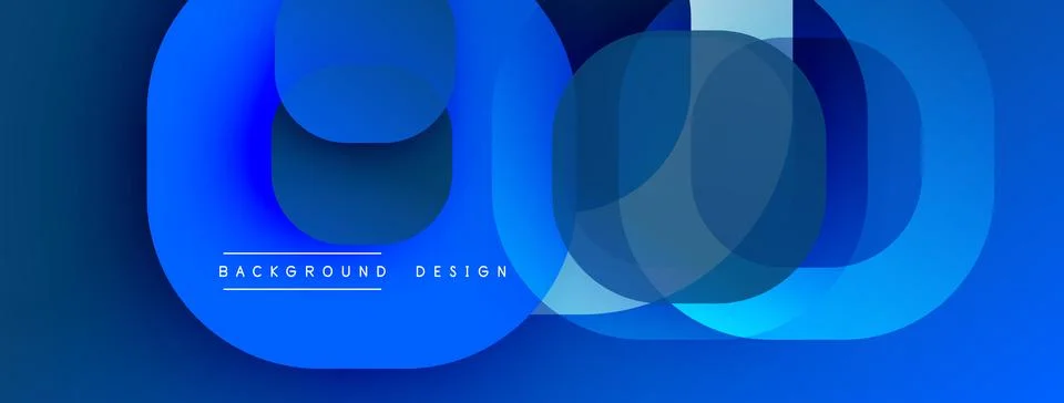 Abstract blue layers create dynamic composition. Overlapping circles suggest Ilustración de archivo