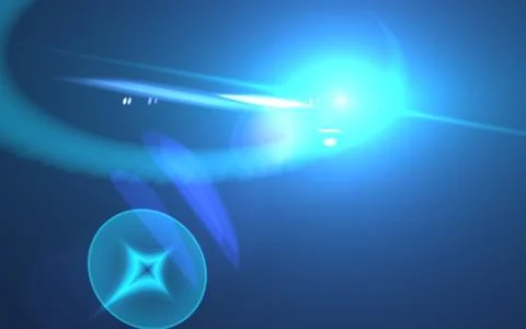 Abstract blue lens flare light over black background. Ilustração Stock