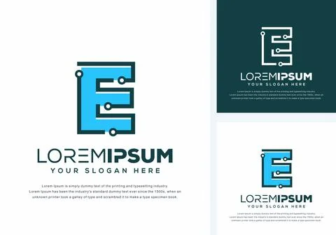 Abstract blue letter E on the template for tech logo design Stock Illustration