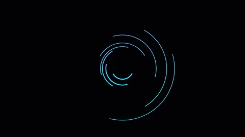 Abstract blue light arcs forming a spiral pattern on a solid black background Stockbeeldmateriaal 338309592