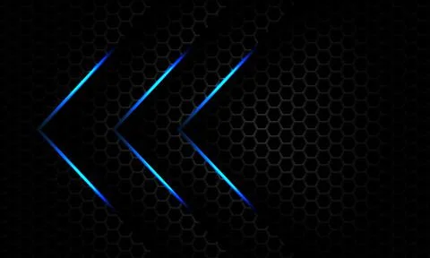 Abstract blue light arrow direction overlap on dark grey metallic hexagon mes Stock Illustration