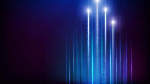 Abstract blue light beams and glowing rays rising up on a dark background Stock Illustration
