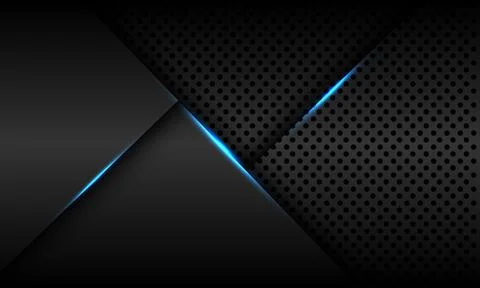 Abstract blue light black shadow line geometric on dark grey metallic circle Stock Illustration