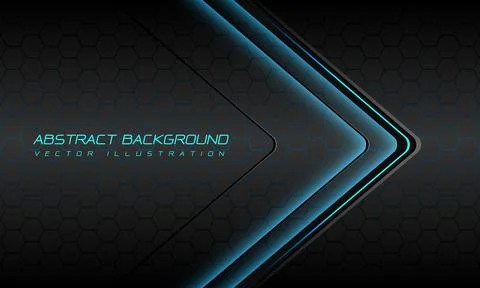 Abstract blue light black thin arrow direction geometric on silver hexagon Stock Illustration
