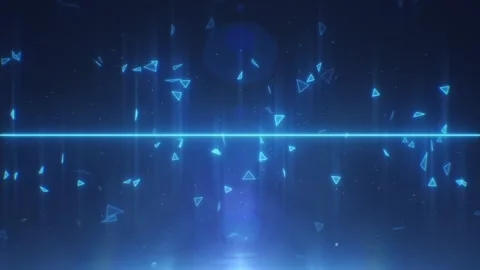 Abstract Blue Light Line with Floating Geometric Shapes and Bokeh Effect Stock Footage 341781356