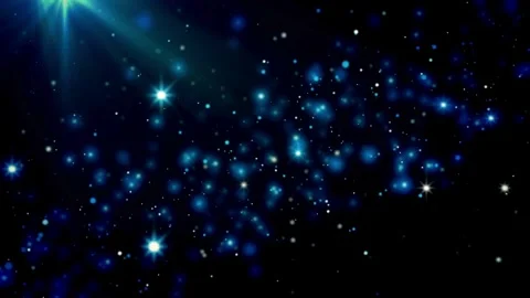 Abstract blue light particles floating in dark space Video stock 336119400