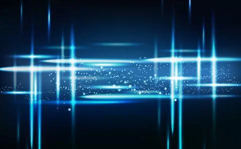 Abstract blue light rays neon glowing with bright molecules background vector Illustrazione stock