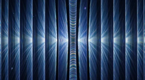 Abstract blue light rays through vertical crystal pillars Stock Footage 331450042