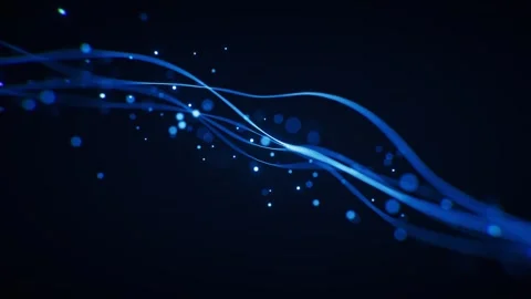 Abstract blue light streaks and glowing particles flowing in dark digital s.. Stock Footage 332315802