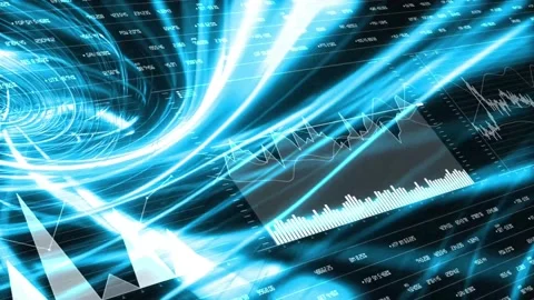 Abstract Blue Light Streaks and Data Graphs – Digital Tech Animation Stock-Footage 332709764