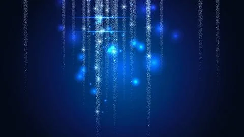 Abstract blue light streaks and glowing particles in a dark digital space Ilustración de archivo