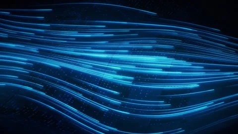 Abstract blue light streaks animation with flowing lines on dark background.. Stock Footage 332390010