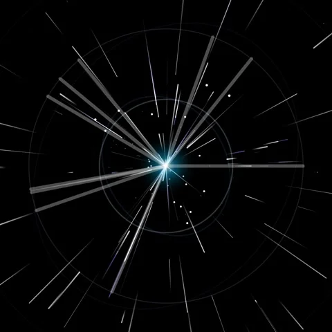 Abstract Blue Light Streaks Exploding from Center on Black Background Stockbeeldmateriaal 346283796