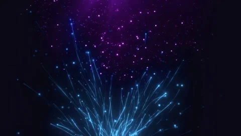 Abstract blue light streams rise toward purple glittering space background Stock Footage 327511102