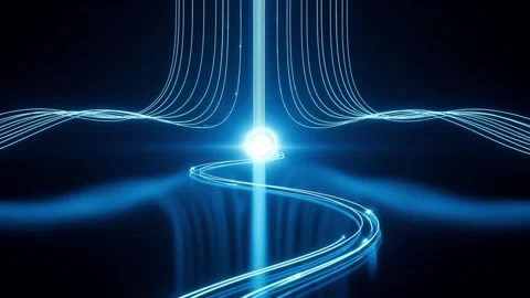 Abstract blue light trails and glowing orbs in motion Stock Footage 330336062