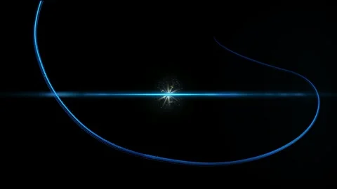 Abstract blue light trails and radiant glowing orbs moving across a deep black Vidéo 346039912