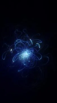 Abstract blue light trails orbiting a glowing energy core on a dark backgro.. Stock Illustration