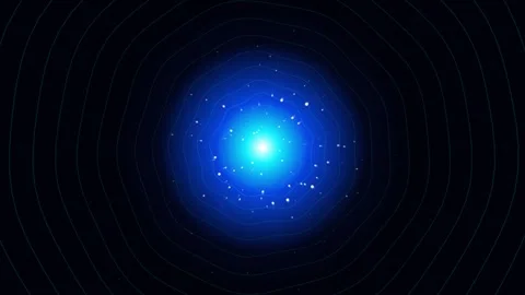 Abstract blue light tunnel background with glowing particles and circular l.. Video stock 343611867