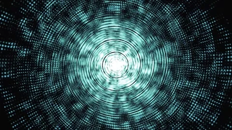 An abstract blue light tunnel of shining dots and concentric circles Video stock 339047798