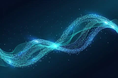 Abstract blue light wave with glowing particles and smooth motion on dark b.. Stock Illustration
