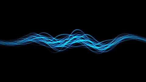 Abstract Blue Light Waves Flowing on a Dark Background. Видео 340021089