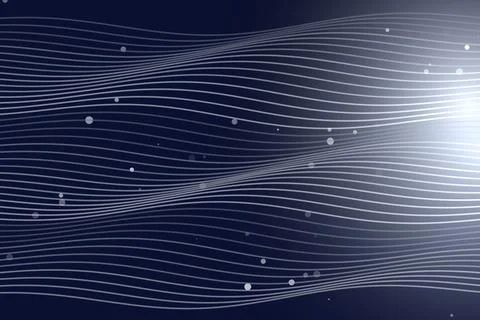 Abstract blue light waves with glowing dots on dark background Stock Illustration