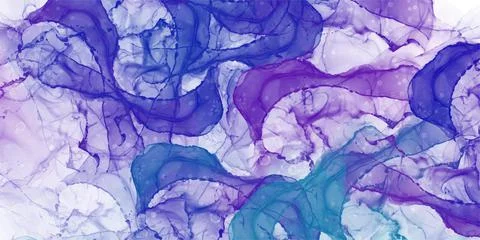 Abstract blue lilac marble fluid painted background. Alcohol ink or watercolor Stock Illustration