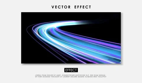 Abstract blue line effect. Black background with bright curved lights. Energy Stock Illustration