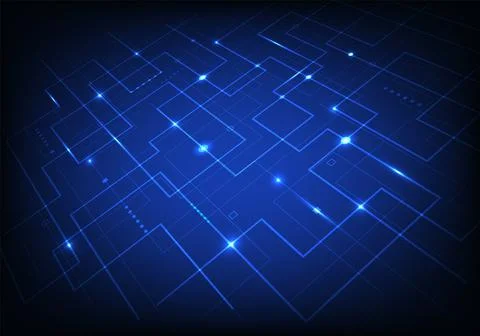 Abstract blue line grid pattern with light perspective on dark blue backgroun Stock Illustration