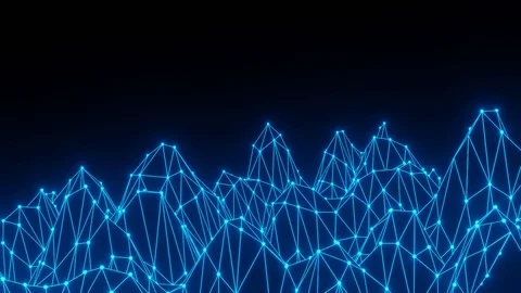 Abstract blue line polygon mesh wave light on black for futuristic technology. Stock Footage 124879571