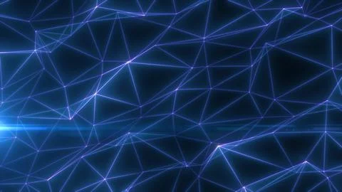 Abstract blue lines and triangles glowing high tech digital energy abstract.. Illustrazione stock