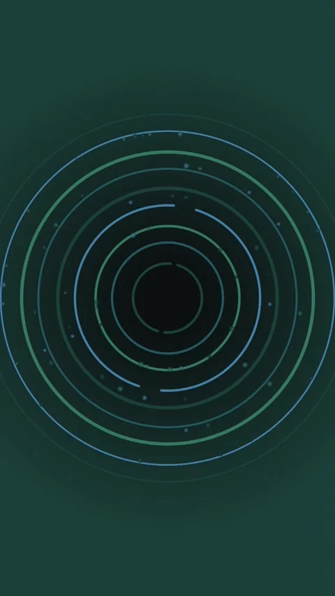 Abstract blue lines emanate from a central circle on a dark green background Stock Footage 327942506
