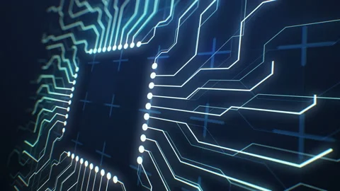 Abstract Blue Lines Growing on Digital Screen Forming Processor Icon Seamless Stock Footage 101746395